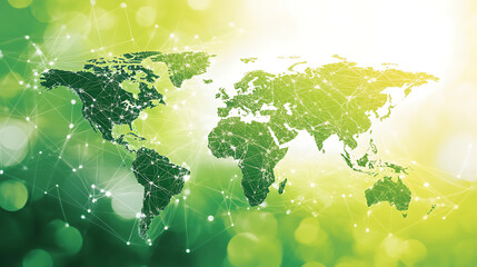 Poster - Vibrant green world map showcasing global connectivity and environmental awareness
