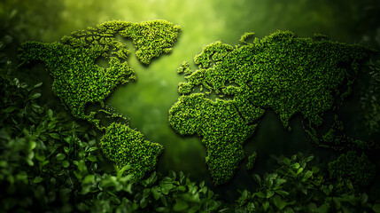 Poster - Vibrant green world map showcasing global connectivity and environmental awareness