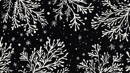 Aufkleber - Whimsical winter snowfall pattern on black background frosty holiday decoration overlay abstract textured wallpaper design