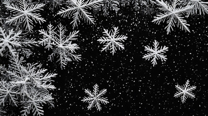 Aufkleber - Whimsical winter snowfall pattern on black background frosty holiday decoration overlay abstract textured wallpaper design