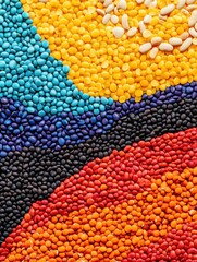 Aufkleber - Colorful beans, lentils, and seeds are artfully arranged in abstract patterns, showcasing their vibrant hues and organic shapes. Generative AI