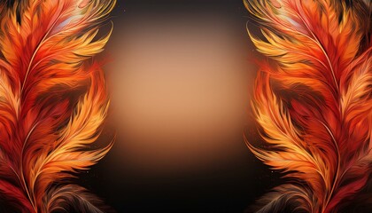 Wall Mural - Orange & red feathers frame a dark background