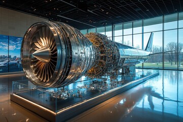 Aufkleber - Airplane Engine Displayed in a Modern Museum Setting