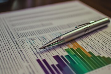 Leinwandbilder - Silver Pen Resting on a Page of Financial Data and Charts