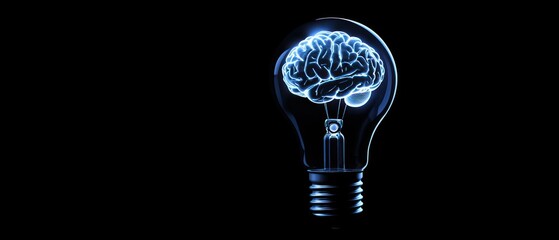 Poster - Glowing Blue Brain Inside a Light Bulb