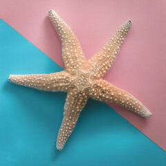 Wall Mural - Beautiful sea stars or starfish, isolated on a soft blue and Pink Pastel