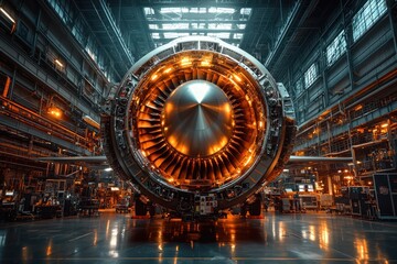 Poster - Airplane Engine Close-up in a Hangar