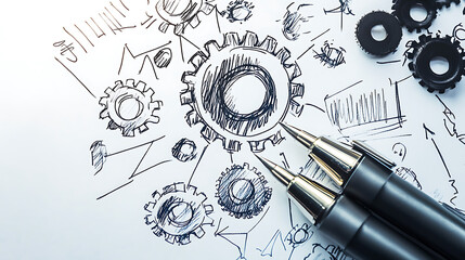 Aufkleber - A hand-drawn doodle illustrating a machine with gears, symbolizing the concept of functions in programming, This visual metaphor captures the mechanical precision and logic of coding functions