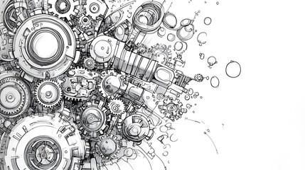 Aufkleber - A hand-drawn doodle illustrating a machine with gears, symbolizing the concept of functions in programming, This visual metaphor captures the mechanical precision and logic of coding functions