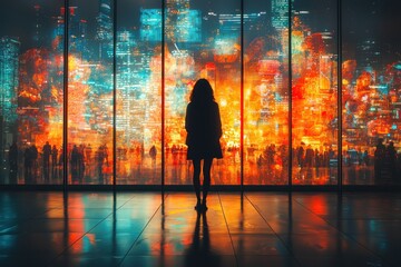 Poster - A Solitary Figure Gazes Out at a Futuristic Cityscape