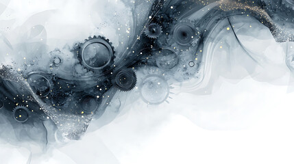 Wall Mural - Abstract background with gears and technological elements, gray color on white paper