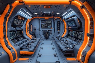 Poster - Futuristic spaceship interior with orange trim and advanced technology