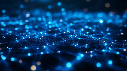 Aufkleber - Abstract background with glowing blue light and grid pattern on dark blue backdrop, technology concept