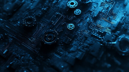 Poster - Abstract blue arrow background with digital grid and light effect for technology concept design