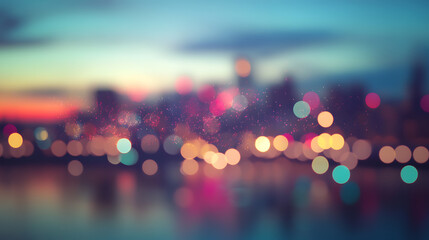 Poster - Abstract blurred city background with fireworks in the sky celebration concept banner design