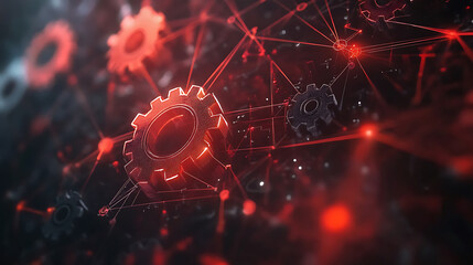 Poster - Abstract background with gears and technology elements in gray color on white paper