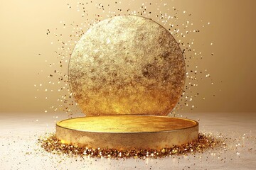Poster - Golden Platform with Scattered Glitter on a Tan Background