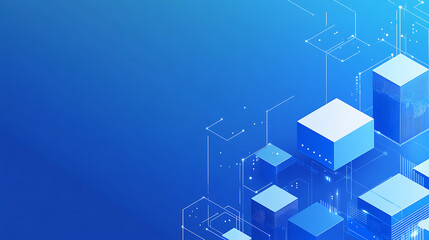 Fototapete - Blue background with digital technology and blocks for a web banner, business presentation, or tech conference
