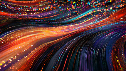 Aufkleber - Big data visualization, very aesthetic flowing lines of colorful dots and stripes forming an abstract representation of digital information flow on a dark background