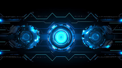 Aufkleber - Abstract blue digital technology background with gears and cogs, dark blue banner for web design