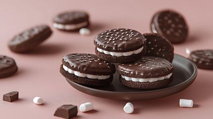 Aufkleber - Choco pie chocolate biscuits with marshmallow on an isolated background, depicted in a 3D rendering