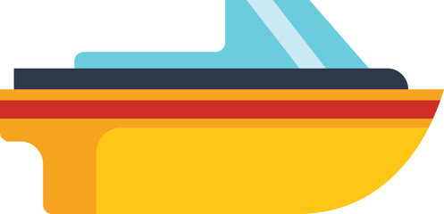 Poster - Simple vector illustration of a yellow motorboat floating on water surface side view, summer vacation and sea travel related graphics