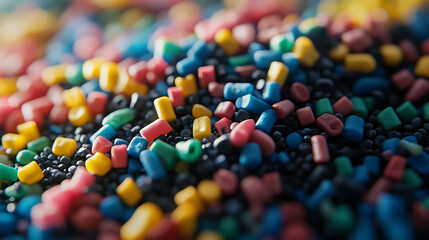 Aufkleber - Close-up of a pile of microplastics, symbolizing the contamination of food and raising environmental awareness about plastic pollution