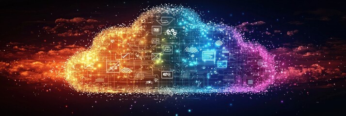 Aufkleber - Cloud Computing Network with Connected Digital Icons