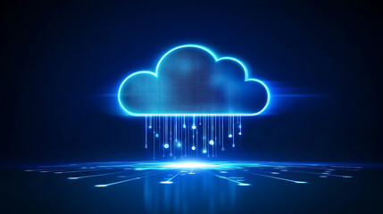 Leinwandbilder - Digital technology background with cloud symbol and data connection in blue color Cloud computing or digital platform concept design