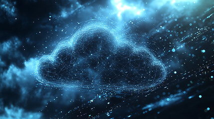 Poster - Digital technology background with cloud symbol and data connection in blue color Cloud computing or digital platform concept design