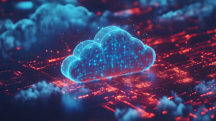 Aufkleber - Digital technology background with cloud symbol and data connection in blue color Cloud computing or digital platform concept design
