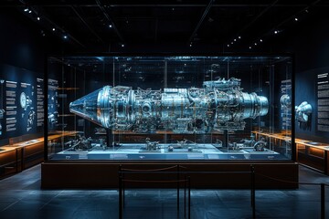 Poster - A Large Jet Engine Displayed in a Museum Case
