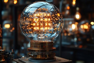 Aufkleber - A Close-Up View of a Glowing Edison Light Bulb with a Bokeh Background