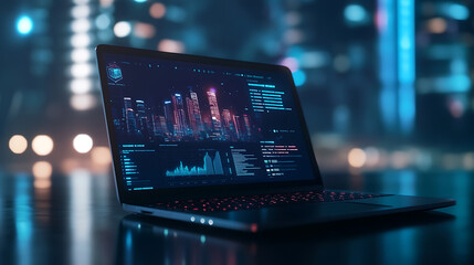 Aufkleber - Modern laptop displaying E-commerce solutions on the screen, symbolizing digital business growth and online retail strategies