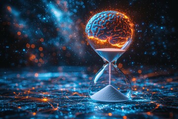 Aufkleber - A Glowing Brain Inside An Hourglass On A Glittering Surface