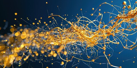 Aufkleber - Abstract Golden Liquid Splashes and Droplets on a Blue Background
