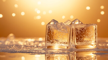 Poster - Crystal clear ice cubes as background