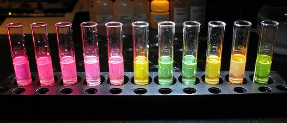 Aufkleber - Colorful Liquids in Test Tubes on a Black Tray