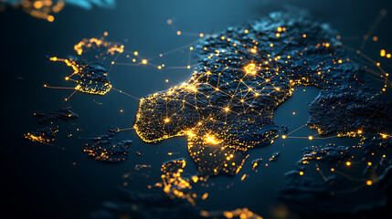 Poster - Abstract digital map of scandinavia with glowing connections global network concept