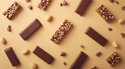 Aufkleber - Flat lay top view of packaging template design for energy protein bars or chocolate bar snacks