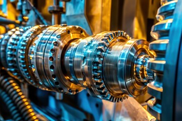 Poster - Close-up of a Shiny, Complex Gear System with Interlocking Parts