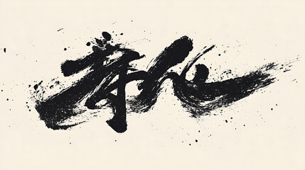 Poster - Abstract black ink splash on white japanese calligraphy brush stroke grunge background