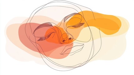 Poster - Line art of abstract human face in minimalist style, continuous lines on a bright white background