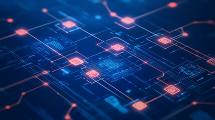 Aufkleber - Abstract network connections with glowing nodes and lines on dark blue digital background futuristic technology concept illustration