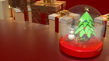 Wall Mural - The Snow man in glass ball and gift box for holiday and celebration  concept 3d rendering.