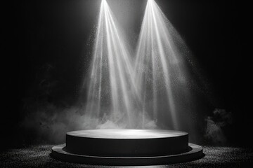 Poster - Black Circular Platform with Spotlight and Smoke