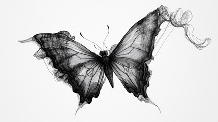 Poster - Line art of detailed butterfly wings, delicate lines forming patterns, against a clean white backdrop