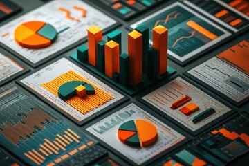 Poster - 3D Charts and Graphs on a Black Surface