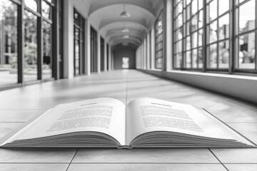 Poster - Open Book in a Modern Hallway with Windows