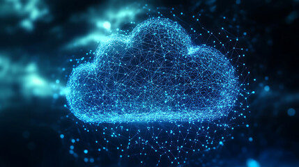 Leinwandbilder - Data and cloud computing technology, glowing lines in a blue background